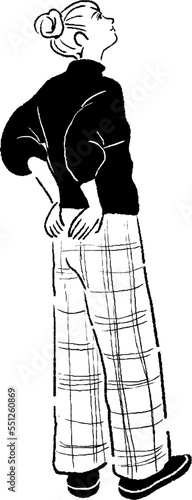 上を見上げる女性の線画
