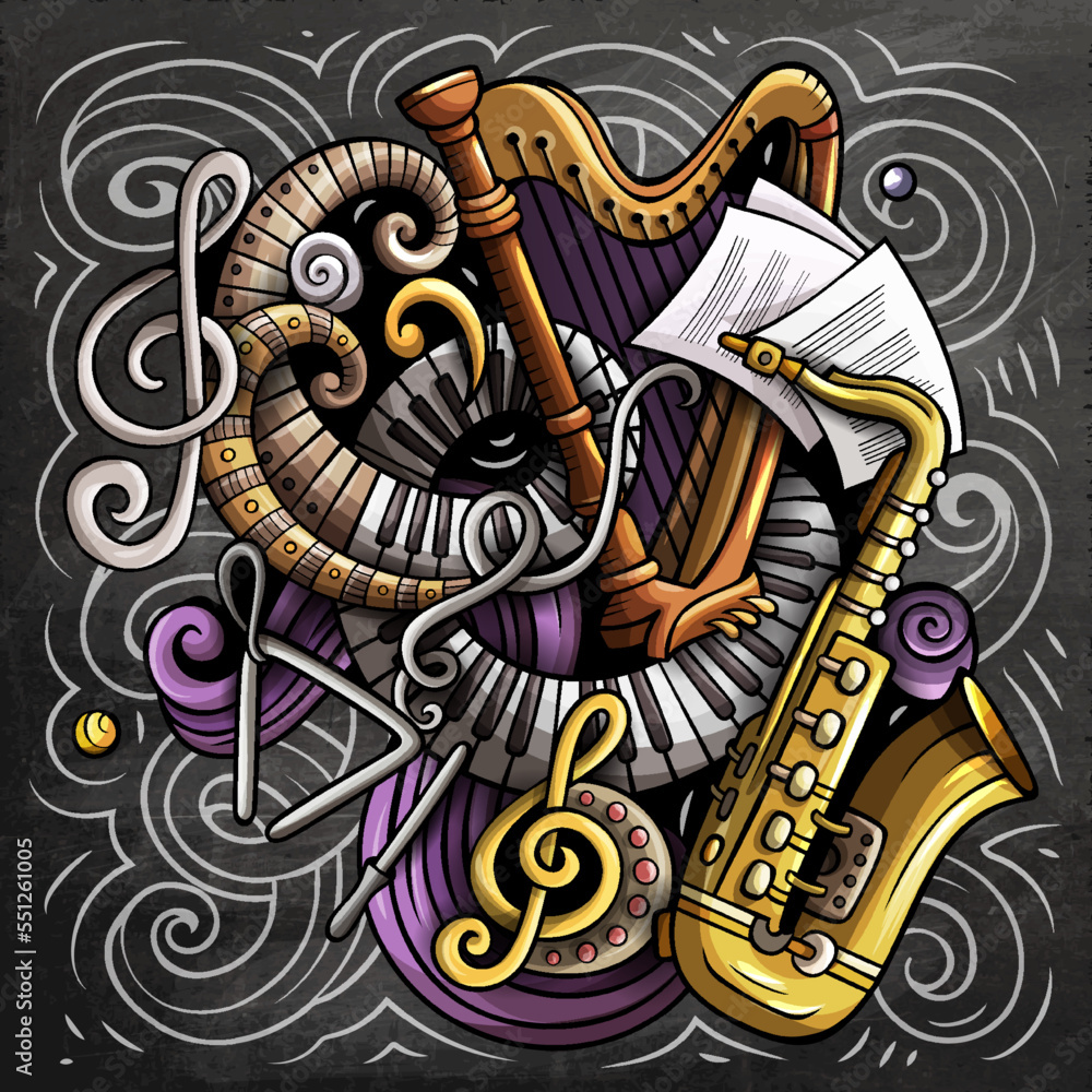 Cartoon vector doodles Classic music illustration