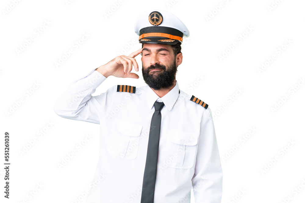 Airplane caucasian pilot man over isolated chroma key background having doubts and with confuse face expression Airplane caucasian pilot man over isolated chroma key background having doubts and with confuse face expression