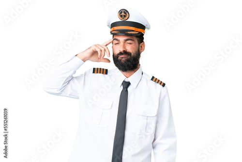 Airplane caucasian pilot man over isolated chroma key background having doubts and with confuse face expression