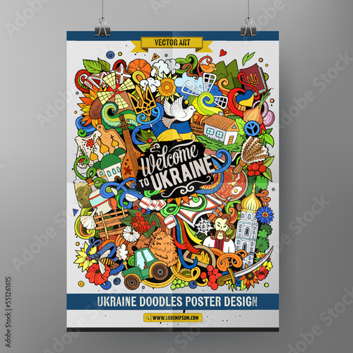 Cartoon vector doodle Ukraine poster