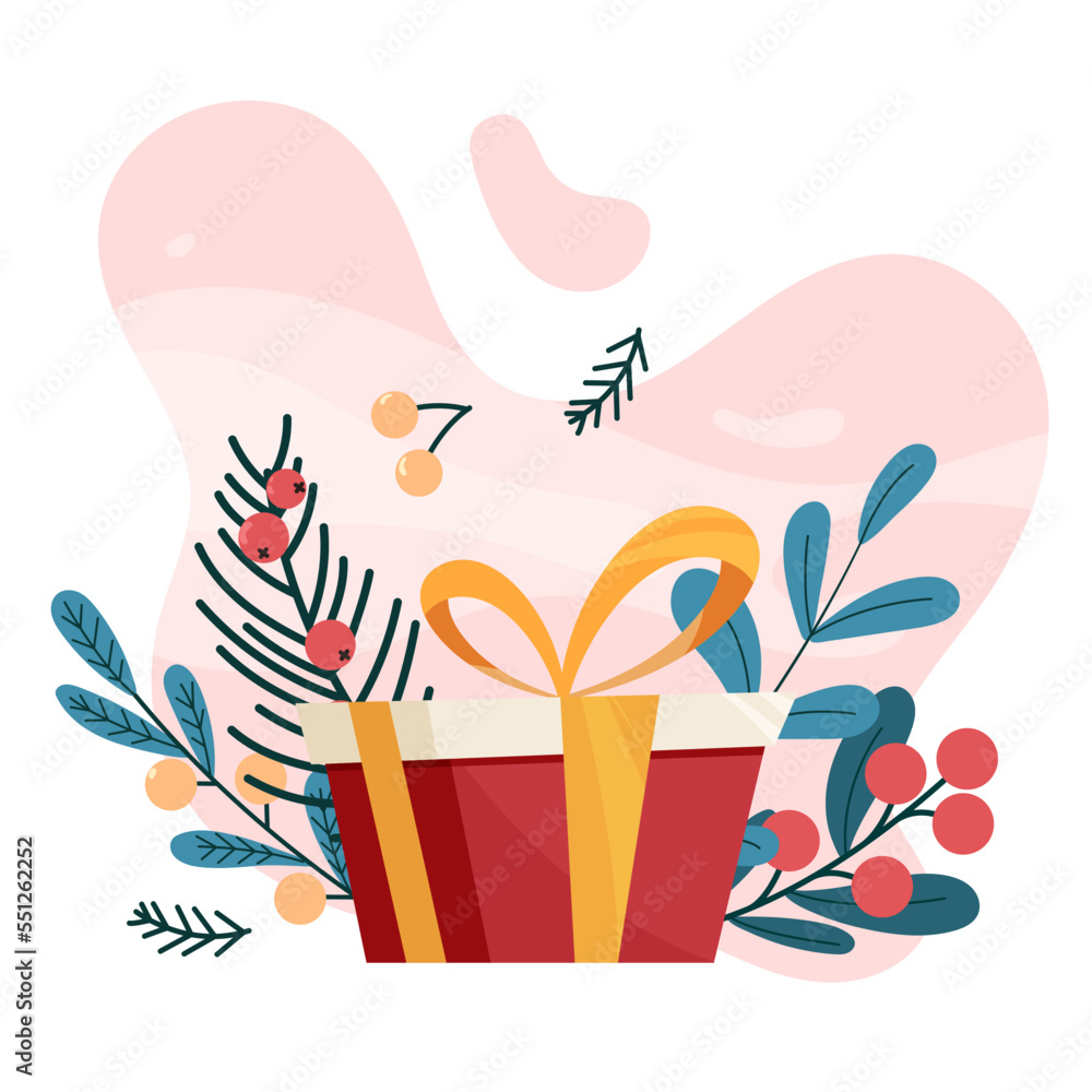 Merry Christmas and Happy Holidays cards with Christmas gift, floral frames and background. Modern universal art templates. Vector illustration. Merry Christmas and Happy Holidays cards with Christmas gift, floral frames and background. Modern universal art templates. Vector illustration.