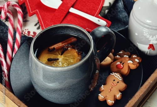 Hot Christmas Tea Cup with winter spices.