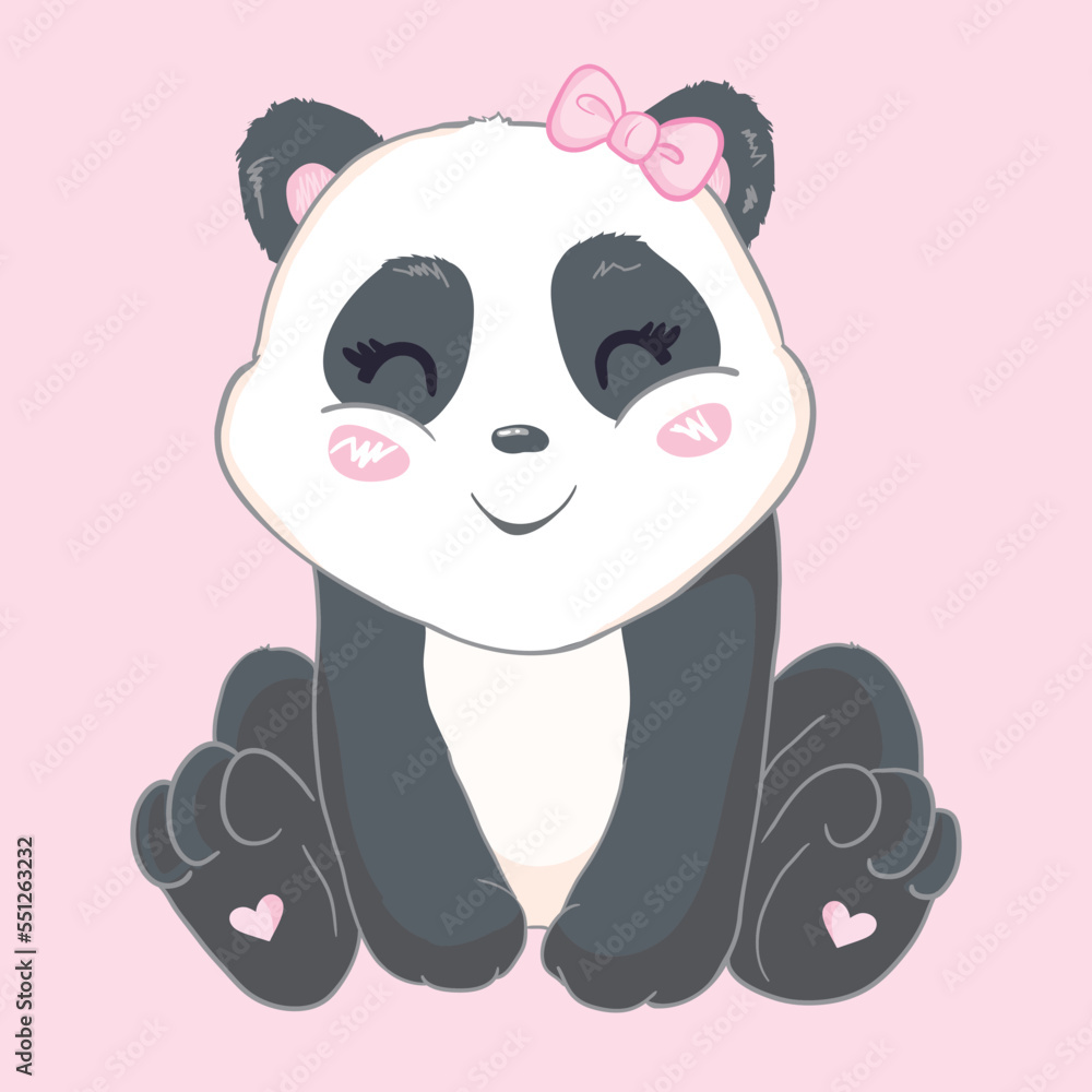 Naklejka premium Illustration with cute cartoon panda. Illustration for the girl.