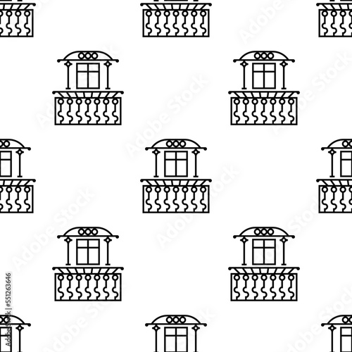 Balcony Icon Seamless Pattern, Upper Floor Projected Platform Enclosed By A Parapet Or Railing From The Wall Of A Building