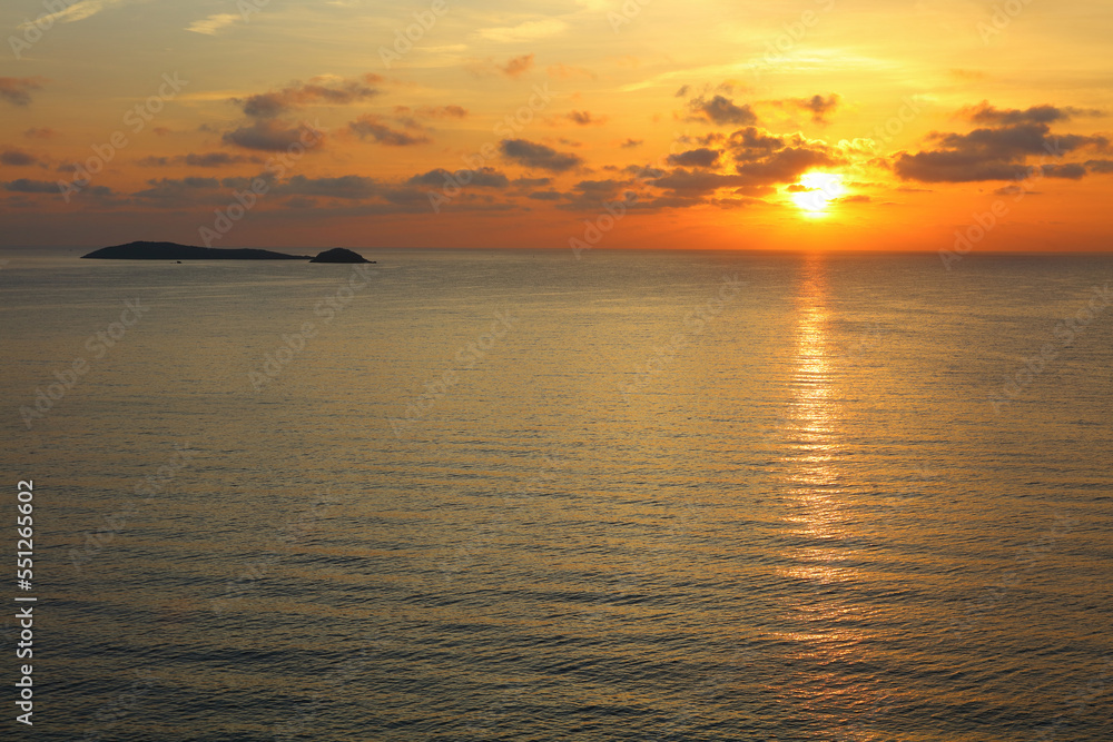 Sunrise over the Maditerranean sea at Santa Eulalia, Ibiza, Spain.