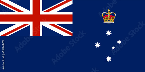 Flag of Victoria (Commonwealth of Australia) State badge of a Southern Cross surmounted by St Edward's Crown, on a defaced British Blue Ensign