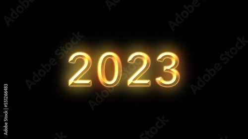 2023 tittle on a black background with particles. Happy New Year 2023 Greetings Card Abstract Blinking Sparkle Glitter Particle. Merry Christmas. Gold and black