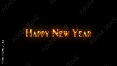 Happy New Year  tittle on a black background with particles. Happy New Year 2023 Greetings Card Abstract Blinking Sparkle Glitter Particle. Merry Christmas. Gold and black