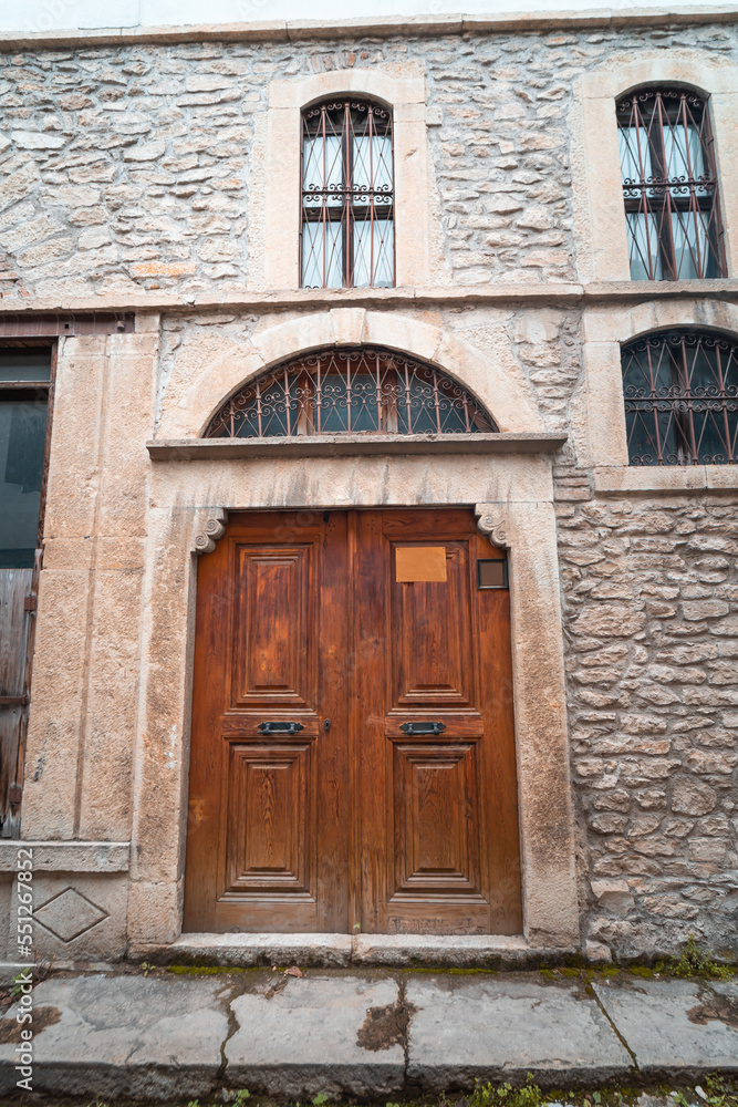 Turkish houses wooden door and old windows. Old houses wooden door vintage. safranbolu house