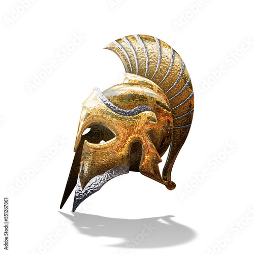 Fotografie, Obraz 3d illustration, golden spartan, roman mask, transparent background