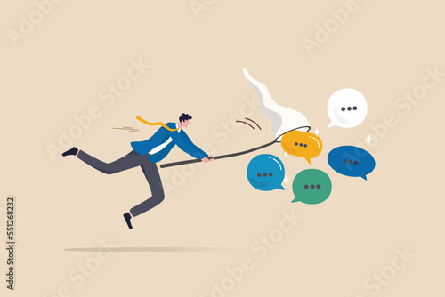 Requirement gathering, catch up meeting summary, client or customer opinion, conversation, effective communication or message and conversation concept, businessman catching dialog speech bubble.