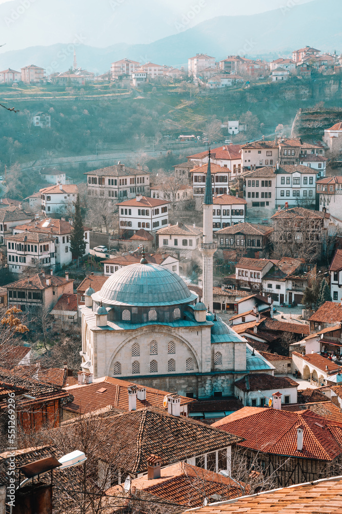 Traditional Ottoman Houses in Safranbolu. Ottoman houses, old mosuqes and historical buildings . Safranbolu UNESCO World Heritage Site. Old wooden mansions turkish architecture. Safranbolu landscape 