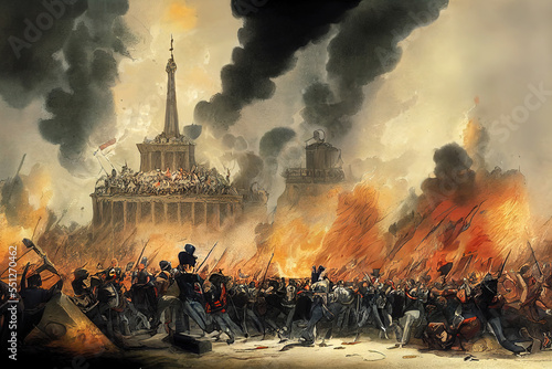 Fotografia, Obraz a modern burning illustration of the french revolution, fights and fire