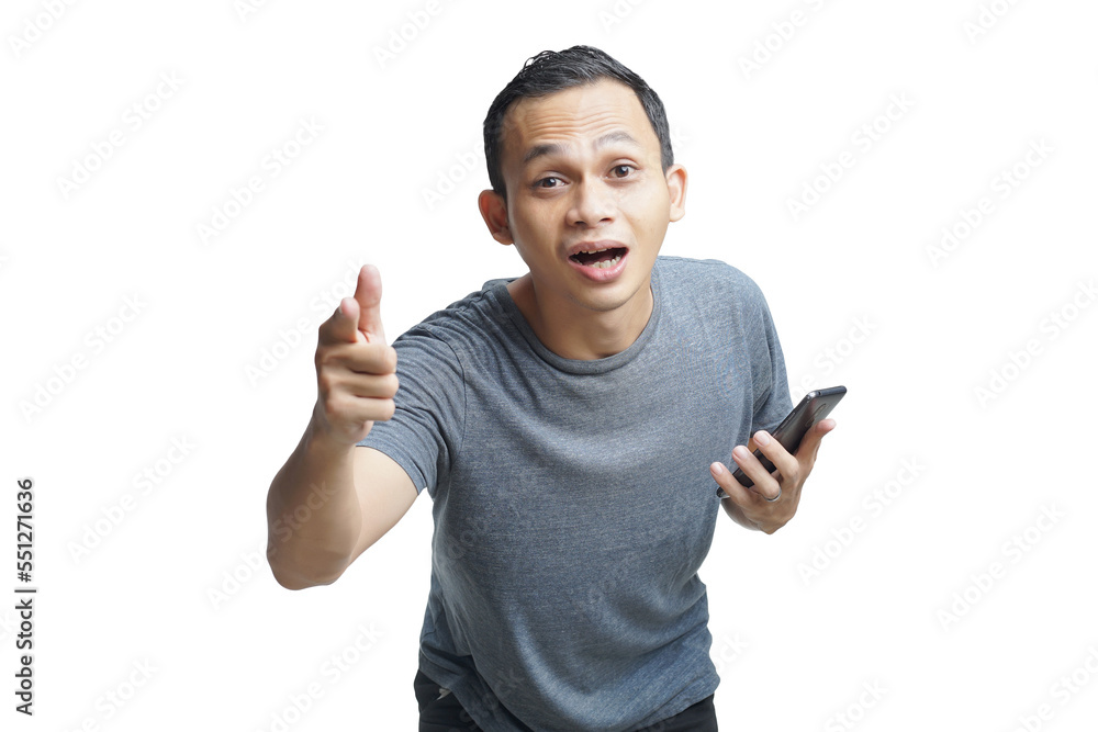asian man with his mobile phone on isolated background asian man with his mobile phone on isolated background