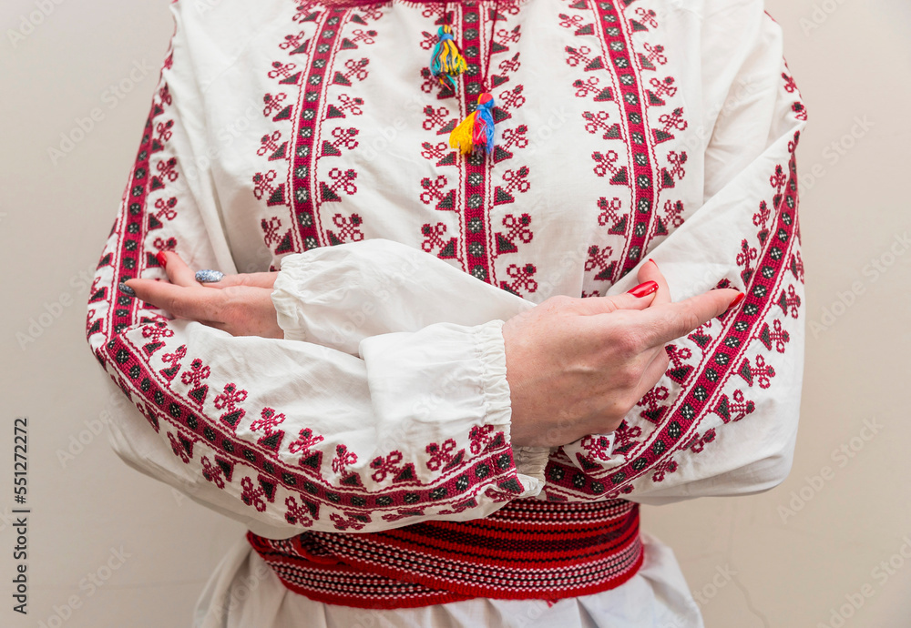 A girl in national Ukrainian clothes (vyshyvanka), an embroidered shirt with a Ukrainian ornament