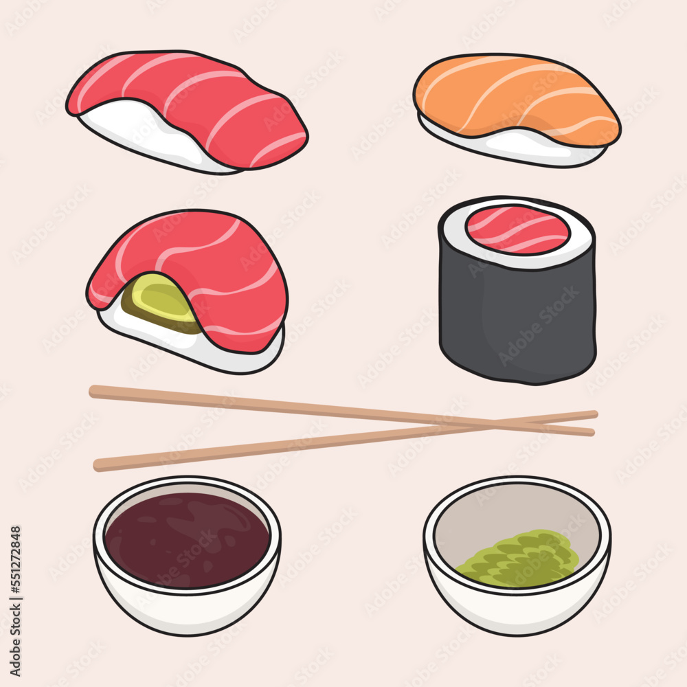 Hand drawn Japanese sushi food vector illustration