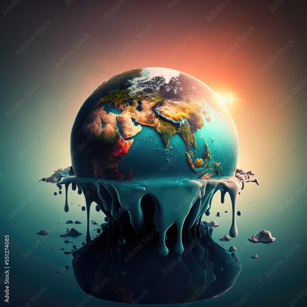 AI generated image of Planet earth heating and melting. Climate change ...