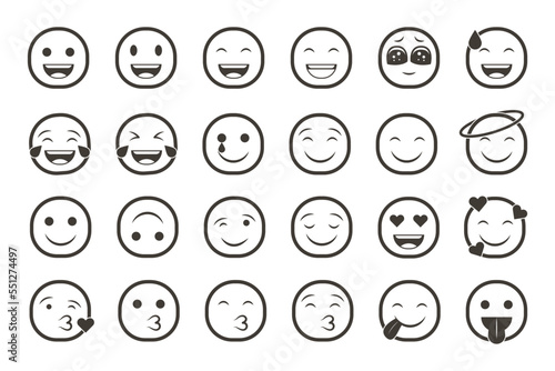 Set of emoticon smiley icons. Cartoon Emoji Set with smile, sad, happy, and flat emotion