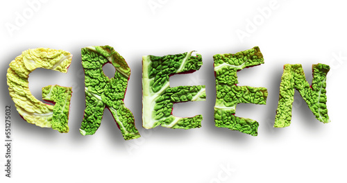Verde escrito con hojas de verdura.