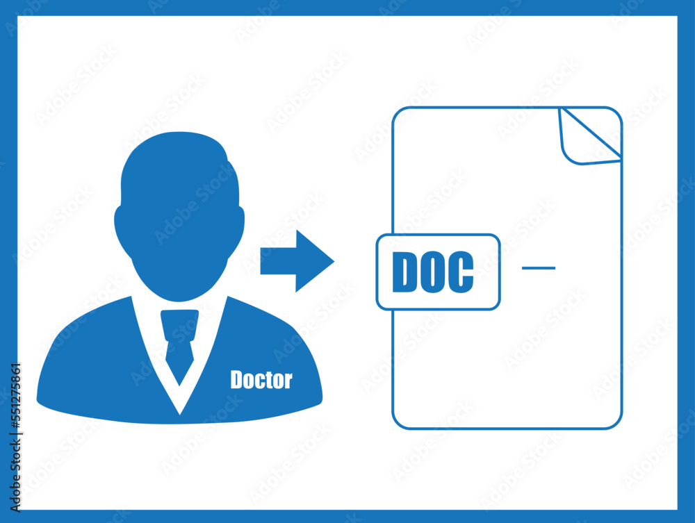 Doctor and document icon, medical document symbol blue vector Doctor and document icon, medical document symbol blue vector