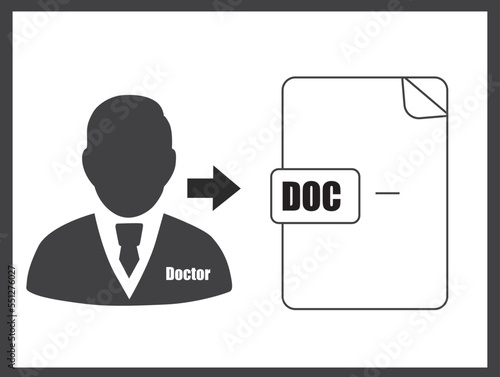 Doctor and document icon, diagnosis symbol black vector