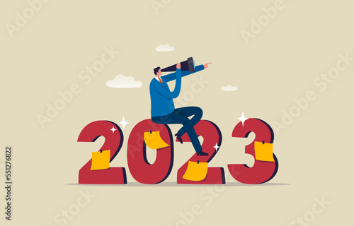 New Year vision. looking into the future. .Business opportunities outlook for 2023. illustration