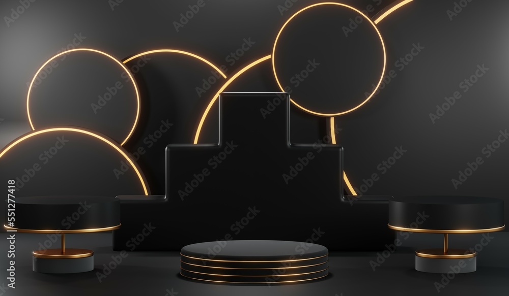 3D rendering of blank product background for cream cosmetics Modern black podium background