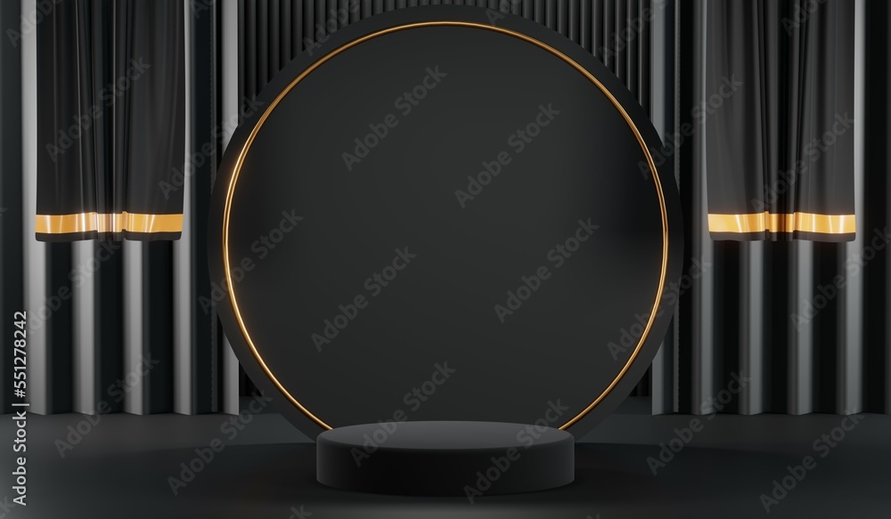 3D rendering of blank product background for cream cosmetics Modern black podium background 3D rendering of blank product background for cream cosmetics Modern black podium background