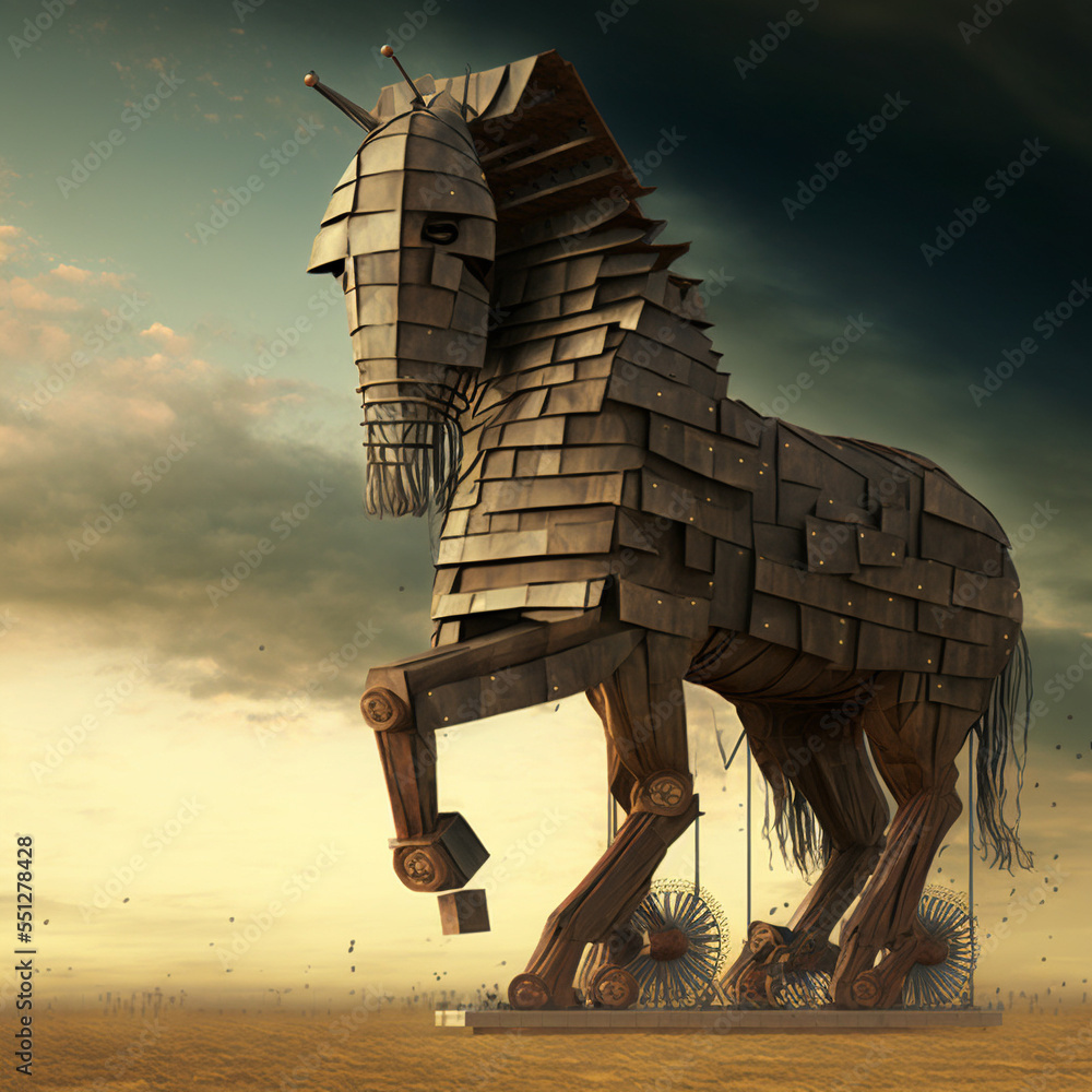 Concept art illustration of trojan horse - obrazy, fototapety, plakaty 