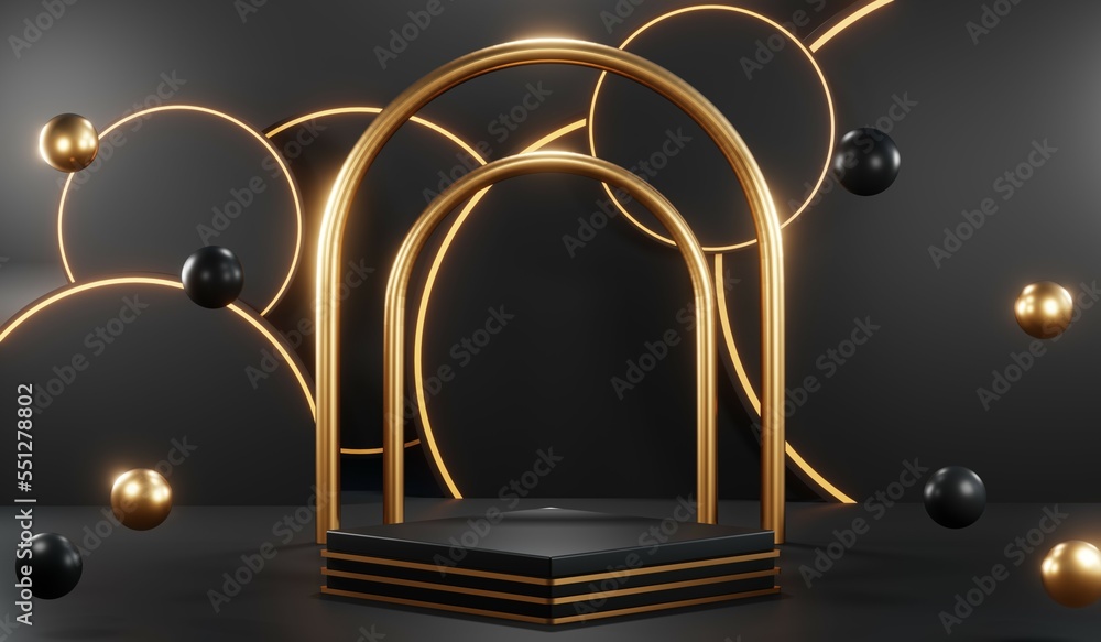 3D rendering of blank product background for cream cosmetics Modern black podium background 3D rendering of blank product background for cream cosmetics Modern black podium background