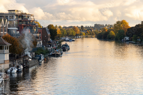 Kingston Upon Thames and Surbiton on the Thames river bank in autumn photo