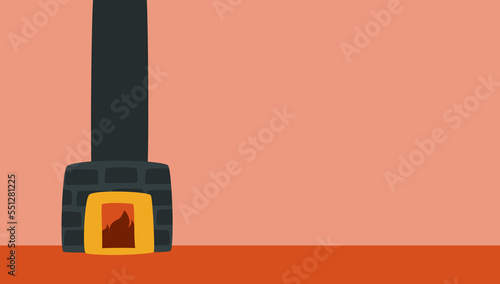 fireplace in living room blank background template. warm cozy home living in the middle of cold weather. cartoon style background.