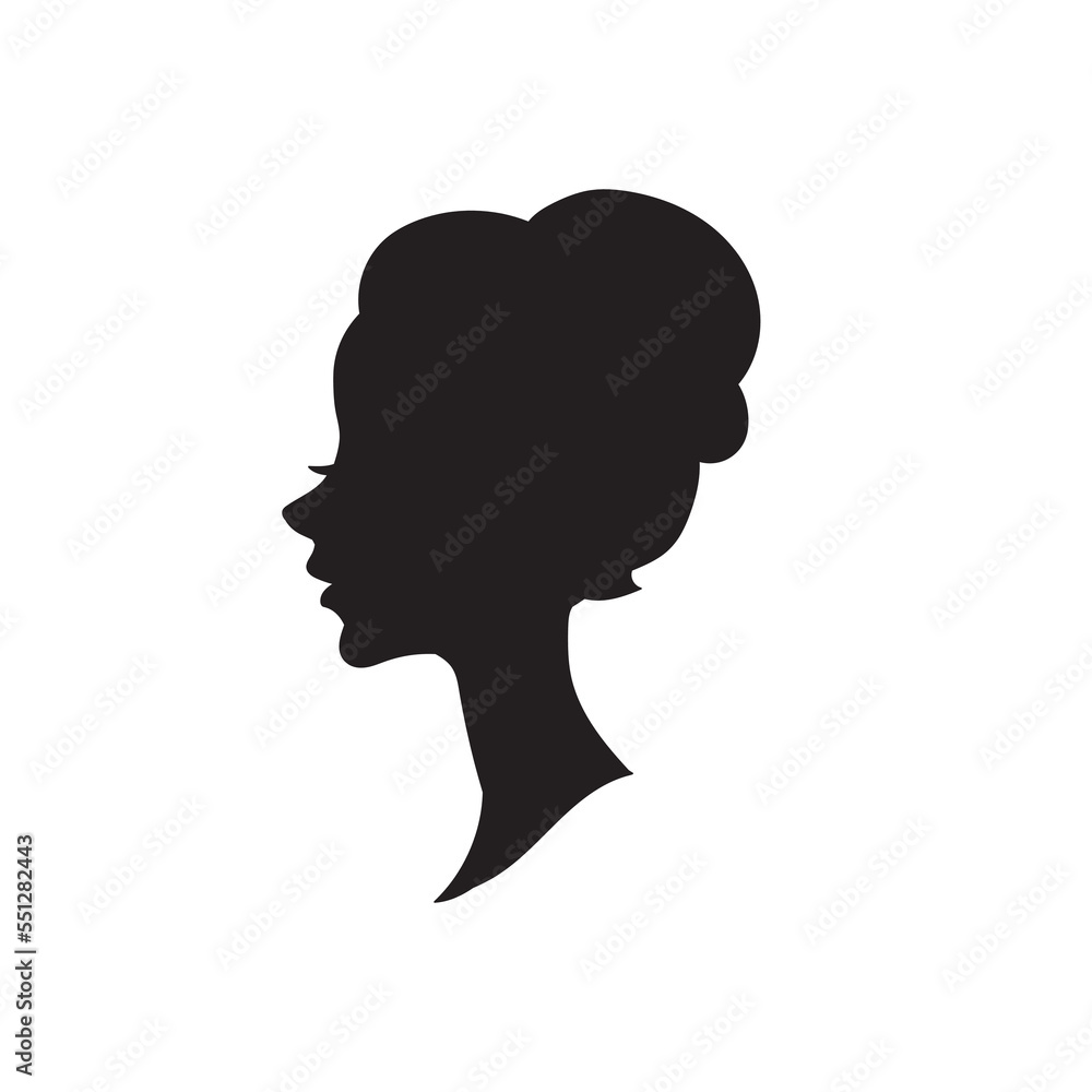 Woman head vector silhouette, side view. vignette. Hand drawn vector illustration, isolated on white background. Design for salon hair style logo. Woman head vector silhouette, side view. vignette. Hand drawn vector illustration, isolated on white background. Design for salon hair style logo.