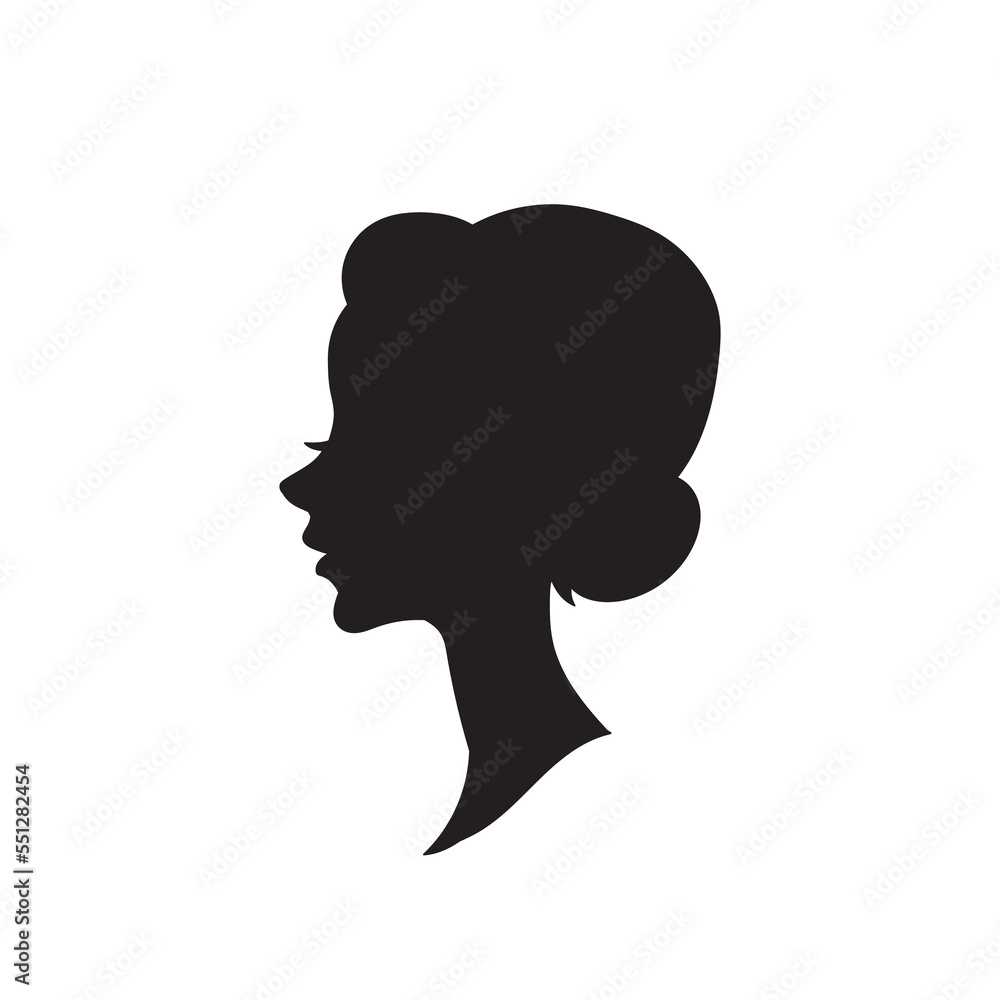 Woman head vector silhouette, side view. vignette. Hand drawn vector illustration, isolated on white background. Design for salon hair style logo. Woman head vector silhouette, side view. vignette. Hand drawn vector illustration, isolated on white background. Design for salon hair style logo.