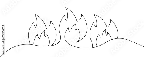 Abstract black continuous line of fire. Hand drawing with flame. Sketch blaze vector.