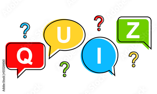 Quiz from speech bubbles on white background. Question, test, exam, competition in abstract style. Vector 10 Eps.