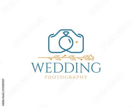 Simple Line Art Wedding Photography Logo design Template