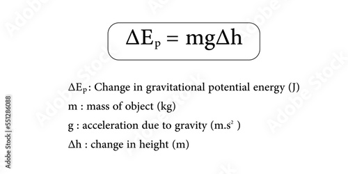 change in gravitational potential energy formula. Scientific vector illustration isolated on white background.