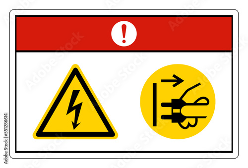Danger Hazardous Voltage Disconnect Mains Plug From Electrical Outlet Symbol Sign On White Background