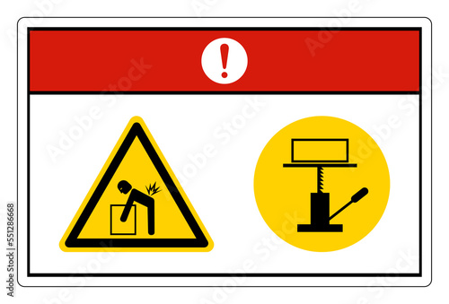 Danger Lift Hazard Use Mechanical Lift Symbol Sign On White Background
