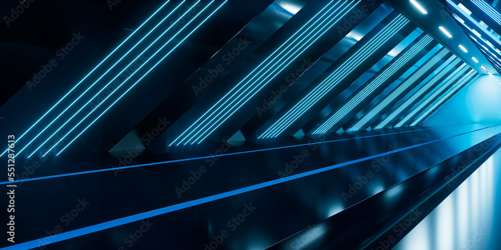 Obraz premium Dark tunnel with glowing light illuminated, 3d rendering.