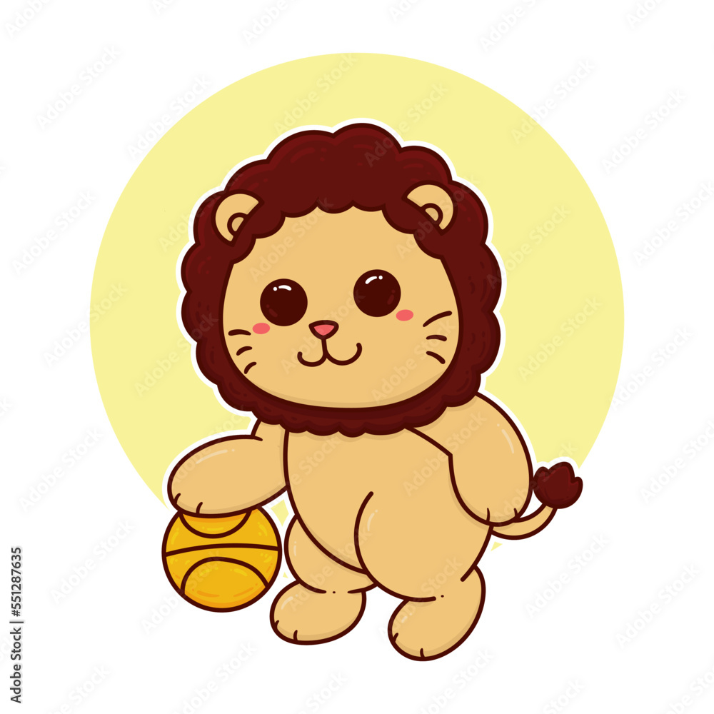 happy cute lion play basketball sport adorable cartoon doodle happy cute lion play basketball sport adorable cartoon doodle