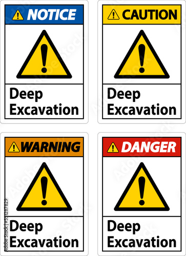 Deep Excavation Danger Sign On White Background