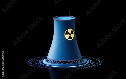 Nuclear power station and electric power, 3d rendering.