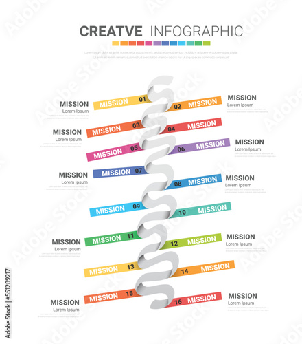 Infographic design template with numbers 16 option for Presentation infographic, Timeline infographics, steps or processes. Vector illustration.
