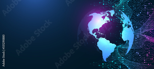 Global network connection illustration. World map point and line composition concept of global business. Global internet technology. Big data visualization illustration photo