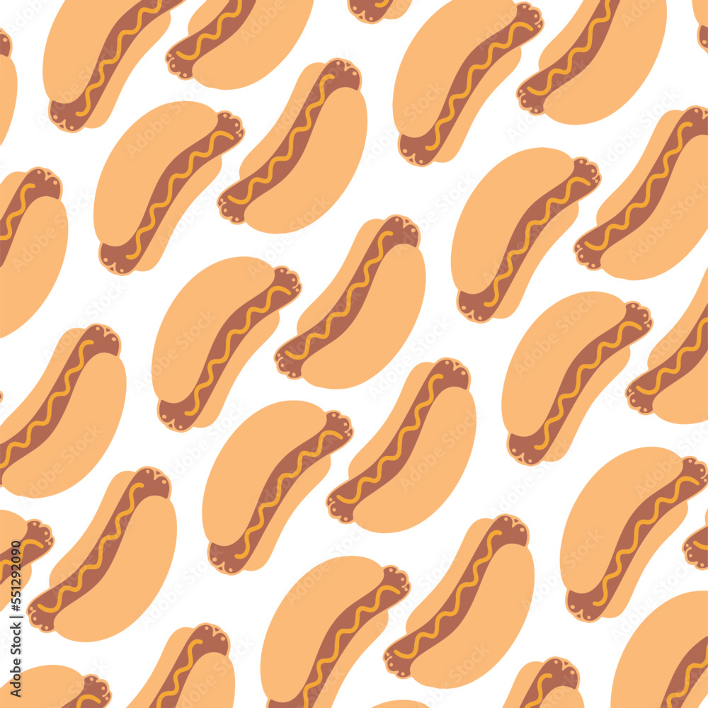 Hot Dog in flat style seamless pattern. Vector Illustration
Hot Dog in flat style seamless pattern. Vector Illustration