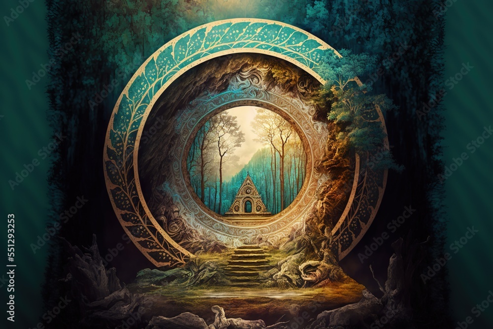 Raster Illustration Of A Portal In The Clearing In The Forest