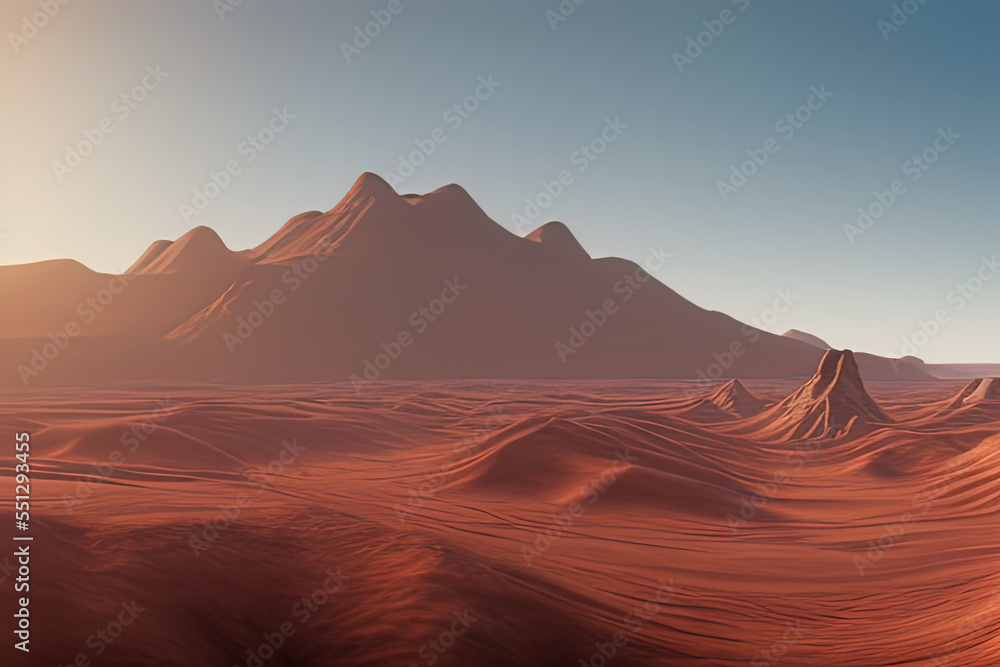 Naklejka premium a desert with a mountain in the distance, a detailed matte painting